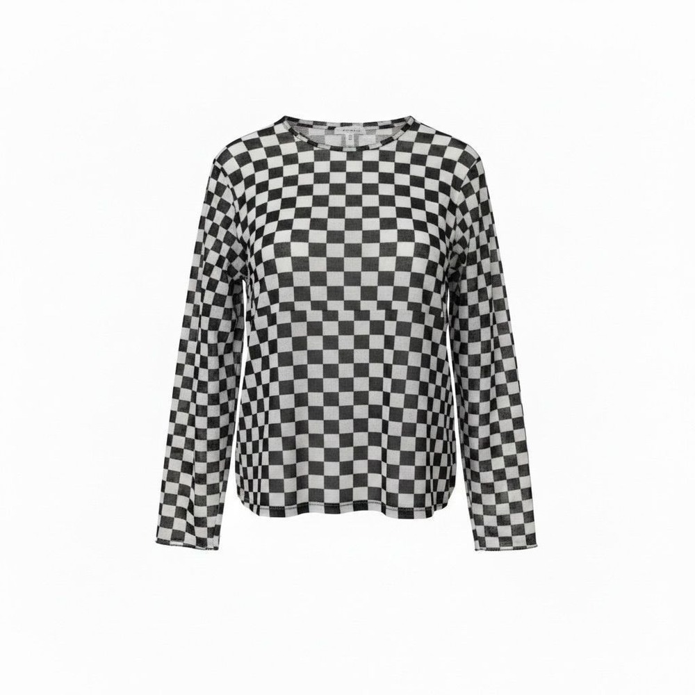 08 B/W checkerboard stretch mesh tee sz 1X